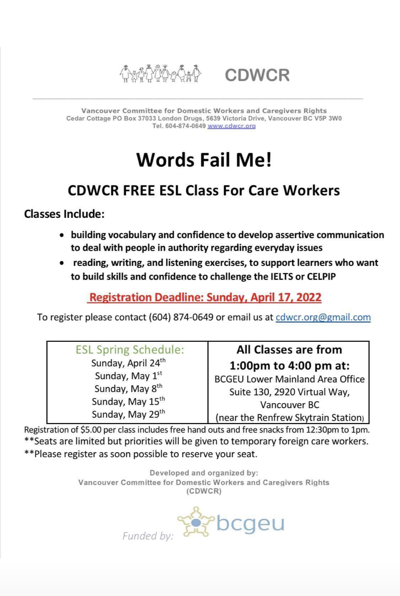 CDWCR Free ESL Class